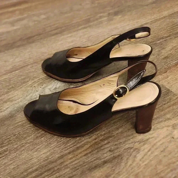 Garolini Black patent leather, leather insole, peeptoe sling back vintage - Picture 9 of 10